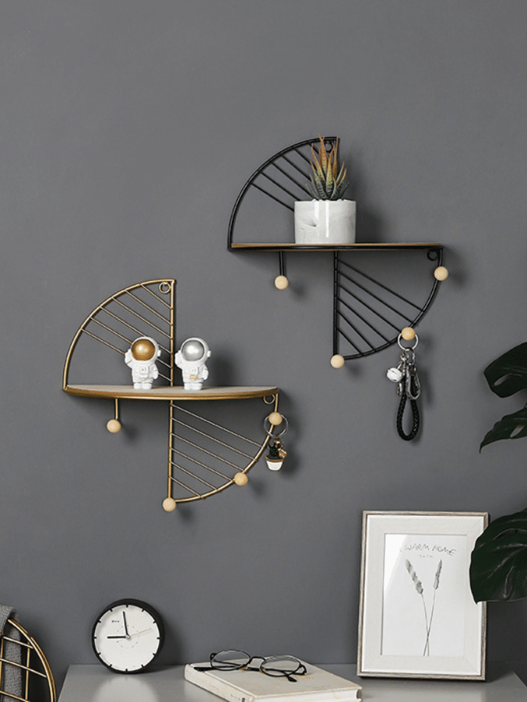 Modern simple and creative half circle rectangular wall shelf multi-function hook home bedroom wall decoration storage rack - Image 2